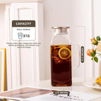 2 Pack Square Glass Water Pitcher with Lid and Spout, 2L/68oz Heat Resistant Borosilicate Glass Carafe, Temperature Safe