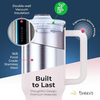 40 oz Tumbler With Handle and Straw Made of Stainless Steel - Double Wall Vacuum Insulated Tumbler With Lid - Sweat Proof Easy Grip, BPA-Free, Dishwasher Safe Tumbler (Rose Quartz)