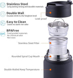 Tea Infuser Bottle With Removable Loose Leaf Tea Strainer Cup 18/8 Stainless Steel Insulated Travel Tea Tumbler Black
