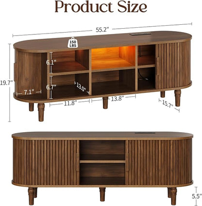 TV Console with Power Outlet-55 Entertainment Center with Sliding Tambour Door - Image 2