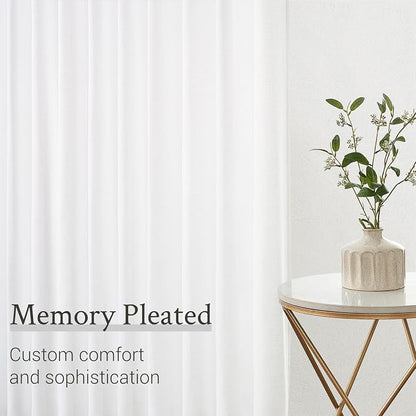 Topfinel Home White Pinch Pleated Semi Sheer Curtains Textured Linen Blended - Image 5