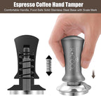 K COOL Espresso Tamper, Coffee Tamper, Premium Barista Tools Tamper with Calibrated Spring 30lb, 100% Stainless Steel Flat Base Tamper with Scale Mark for Espresso Coffee Machine (53mm, Silver)