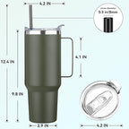 HASLE OUTFITTERS 40 oz Stainless Steel Tumbler with Handle, Vacuum Insulated Tumblers Bulk, Reusable Double Wall Travel Coffee Mug, Durable Powder Coated Water Bottles(Army Green, 8)