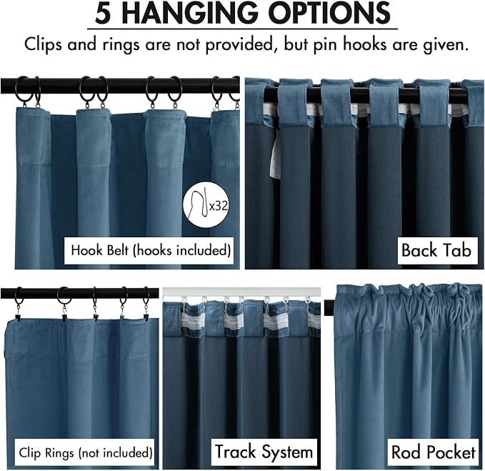 MIULEE Velvet Curtains 50W x 96L 2 Panels Stone Blue Blackout Curtains | Luxury - Image 2