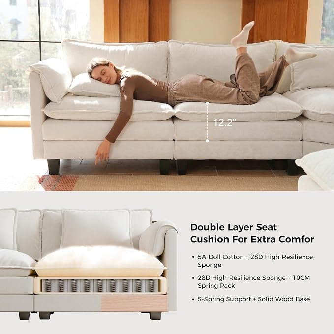 ELUCHANG 114" Oversized V-Shaped Cloud Couch Modular Sectional Sofa - Image 6