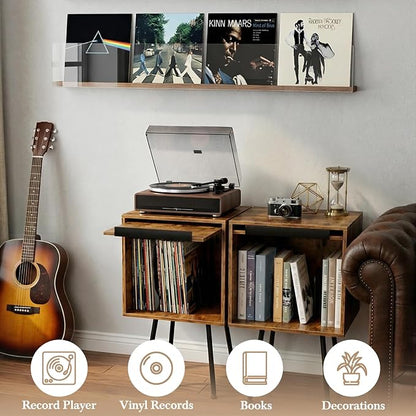 Faesun Flip Top Record Player Stand, End Table Holds up to 100 Albums, - Image 8