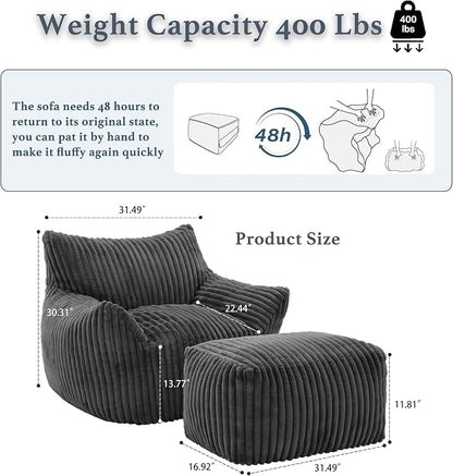 Gericco Oversized Bean Bag Chaise Lounge Chair Indoor - Image 2