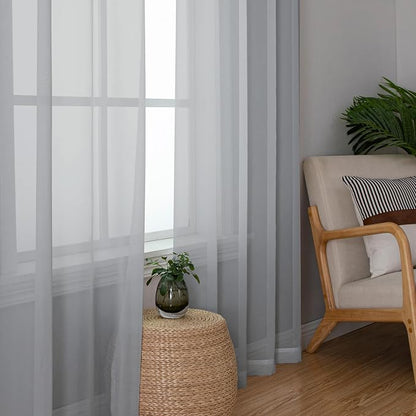 Light Grey Sheer Curtains 84 Inch Length 2 Panels, Balance Light & Privacy - Image 3