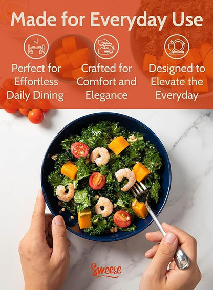 Sweese Pasta Bowls, 30 Ounce Salad Serving Bowls Set of 6, 8.4 Inch Porcelain Plates for Serving Dinner, Salad - Microwave Dishwasher Safe, Hot Assorted Colors