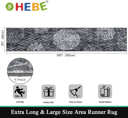 HEBE Hallway Runner Rug 2'x10', Washable Non Slip Kitchen Rug Runner | Soft - Image 2