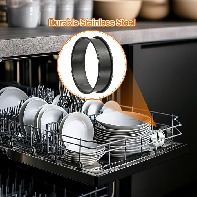 HARFINGTON 6pcs Crumpet Rings 3.15" Nonstick Round Cake Ring Stainless Steel Double Rolled English Pastry Rings for Kitchen Baking Crumpet Dessert, Black