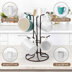 HULISEN Mug Holder for Large Cups, Mug Tree for Counter with 6 Hooks, Metal Coffee Mug Stand for Easy Pick, Place and Display, Coffee Bar Accessories and Decor, Free Standing Mug Rack, Brown