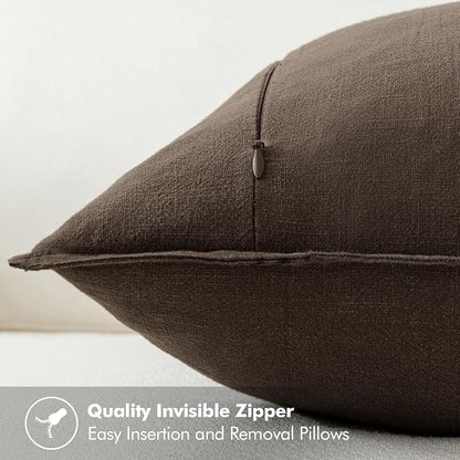 MIULEE Decorative Linen Pillow Covers 18x18 Inch Dark Coffee Chocolate | Boho - Image 3
