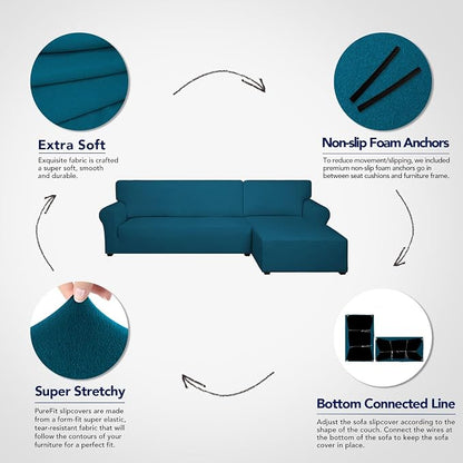 PureFit Stretch Sectional Couch Covers 2 pcs Non Slip L Shape Sofa Cover - Image 3