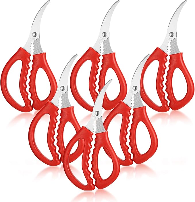Honoson 6 Pieces Kitchen Seafood Scissors Multifunctional Stainless Steel Shears Seafood Fish Crab Shrimp Lobster Scissors for Kitchen Peeling Tools (Red)