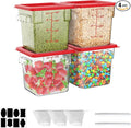 4QT NSF Food Storage Containers with Lids: 4 PCS [Total Food Grade][Hot&Cold Resistant] Commercial Clear Food Storage Containers for Restaurant Kitchen Proof Dough, Measuring Spoons Included(Red)