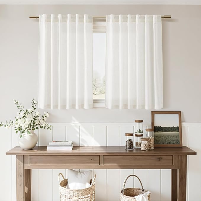 45 Inch Beige White Curtains Linen - Image 7