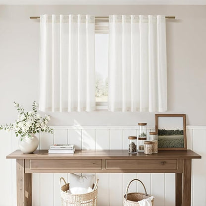 Beige White Linen Curtains 36 Inch Length Cortinas para Cocina Kitchen Semi - Image 7
