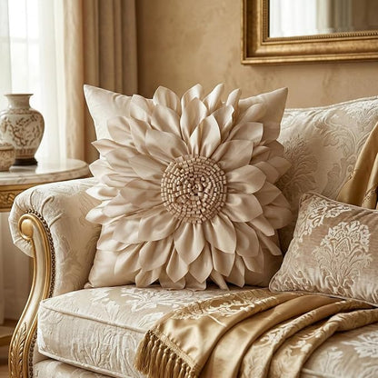 Beige Taupe Accent Flower Decorative Throw Pillow Covers - Image 3