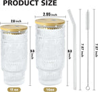 4 Pcs 11 oz Drinking Glasses Cups Set with Bamboo Lids Straws Brush Small Glassware Set for Juice Iced Coffee Cocktail Whiskey(Sunflower*4)