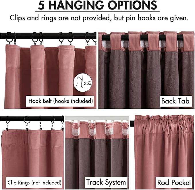 MIULEE Velvet Curtains 50W x 108L 2 Panels Dusty Rose Blackout Curtains | - Image 2