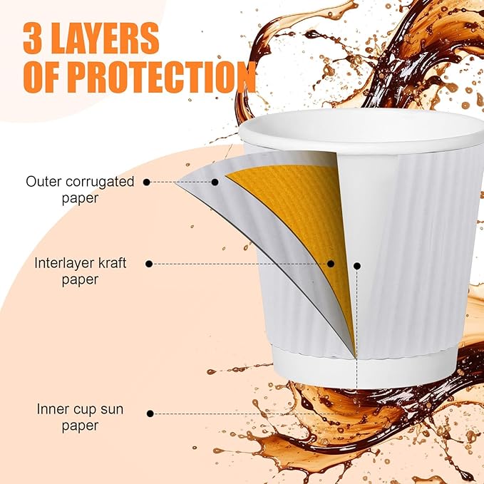 120 Pack Paper Espresso Coffee Cups, 4 oz Disposable Coffee Cups,Corrugated Insulated Ripple Wall, Paper Ripple Cup for Coffee, Hot Chocolate and Hot Tea Drinks -White