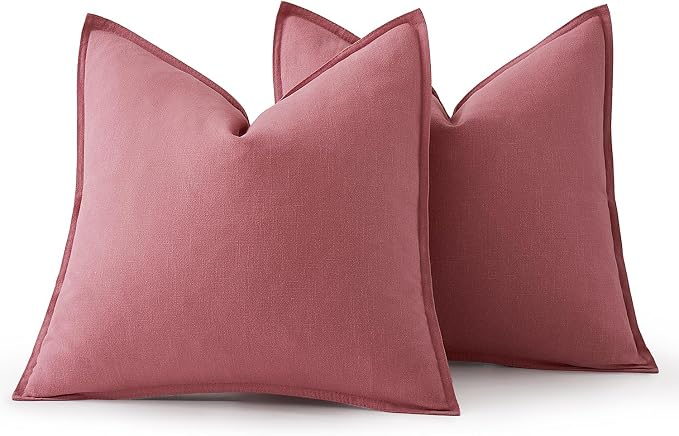 MIULEE Decorative Linen Euro Sham Pillow Covers 24x24 Cranberry Red | Boho - Image 6