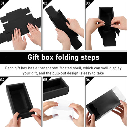 Roowest 50 Sets Kraft Gift Boxes Rectangle Kraft Paper Drawer Box with Window Homemade Soap Box with Blank Tags and Jute String for Jewelry Candy Wrapping Party Favor(Black, 6.3 x 3.5 x 2 Inch)