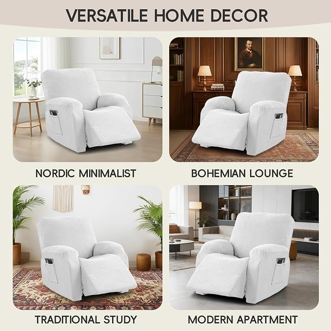 Oversized Recliner Chair Covers, 4-Piece Stretch Geometric Strokes Jacquard - Image 7