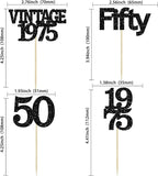 Gyufise 24Pcs Vintage 1975 Cupcake Toppers Cheers to 50 Fabulous Fifty Cupcake Picks 50th Birthday Wedding Anniversary Party Cake Decorations Supplies Black