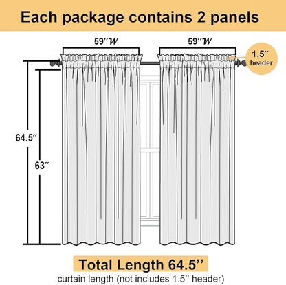 Turquoise Sheer Curtains 63 Inch Length 2 Panels, Voile Light Filtering Living - Image 2