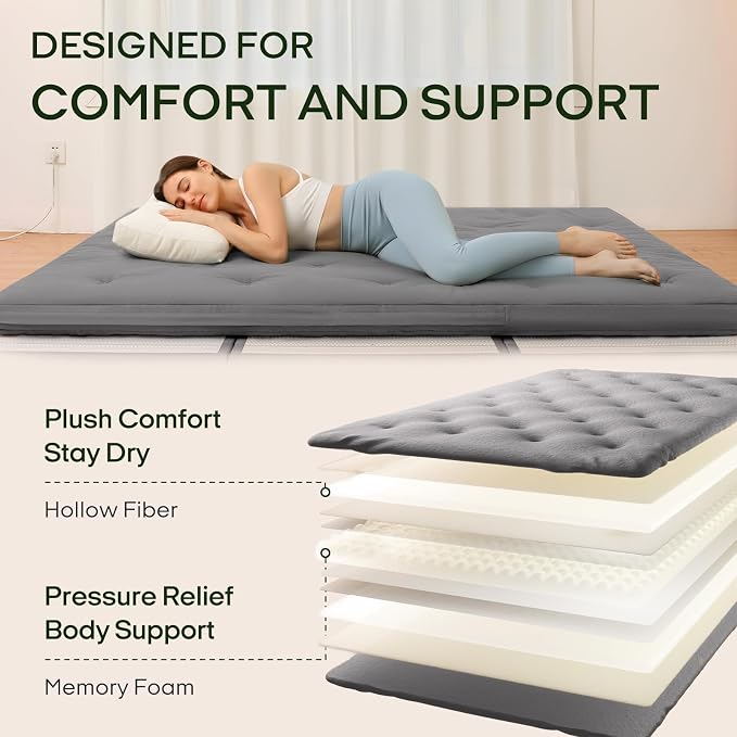 ZonLi Japanese Floor Futon Mattress Queen Size 80"x 60", 100% Cotton Cover - Image 3