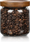1 PC Small Glass Storage Jars with Airtight Lids, 17 fl oz (500ml) coffee container with Wooden Lid, Glass Pantry Canister for Beans, Rice, Sugar and etc