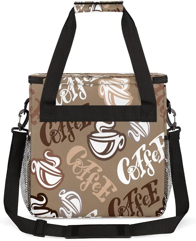 Coffee Time Coffee Maker Carring Bag Hand Drawn Coffee Travel Carrying Storage Tote Bag Compatible with Keurig K-Mini or K-Mini Plus Portable Single Serve Coffee Brewer Case with Pockets for K-cup Pods