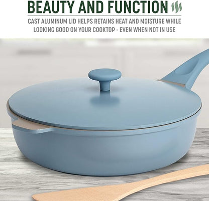 Goodful All-in-One Pan, Multilayer Nonstick, High-Performance Cast Construction, Multipurpose Design Replaces Multiple Pots and Pans, Dishwasher Safe Cookware, 11-Inch, 4.4-Quart Capacity, Blue Mist