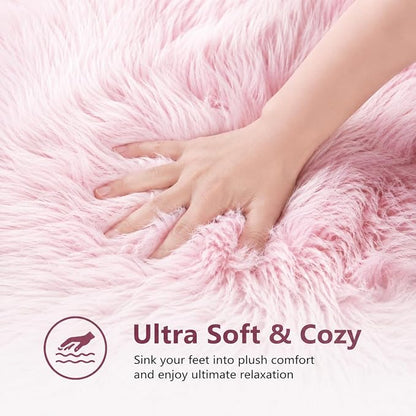 EasyJoy Faux Sheepskin Rug, Fluffy Faux Fur Rug, Ultra Soft Shag Area Rug - Image 5