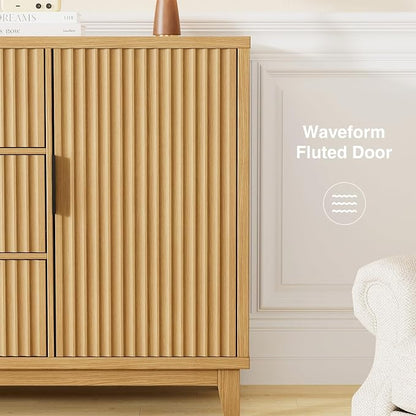 47.2" W Storage Cabinet with 3 Drawers, Fluted Buffet Cabinets with Storage - Image 5