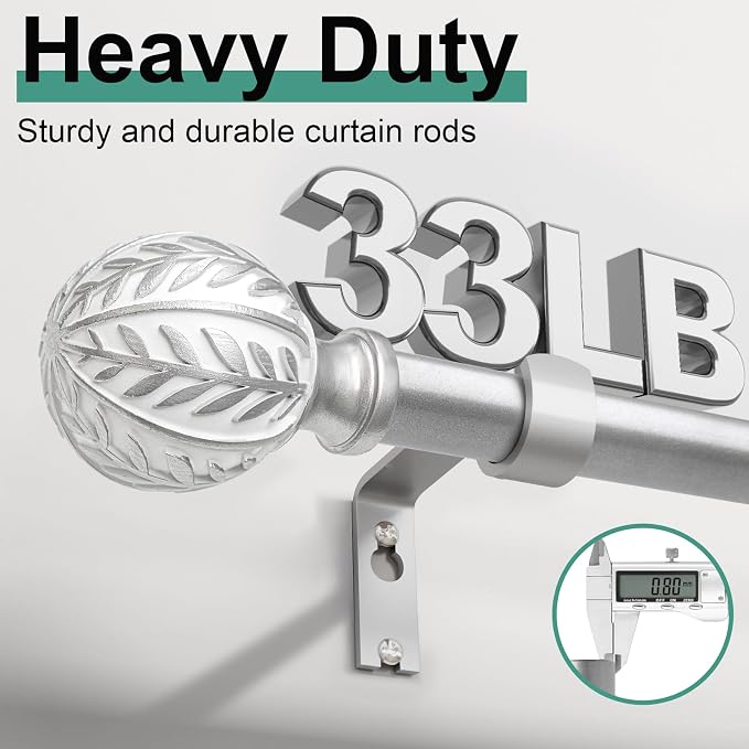 QDWIS Silver Curtain Rods for Windows 66 to 120 inch, Rustic Decorative Drapery - Image 4