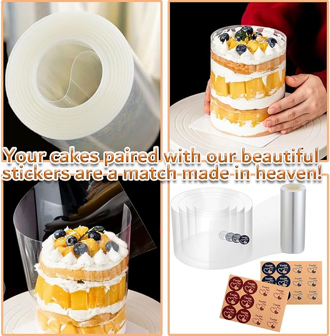 Cake Rings Mousse Mold Acetate Cake Collar Set - Adjustable 6 to12 Inches Stainless Steel Baking Rings Round Cake Molds with 5.5 x 394 Inch Clear Cake Acetate Sheet Rolls for Baking Pastry, Cake Decor