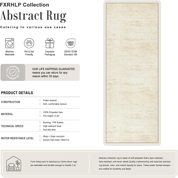 2x6 Washable Runner Rug：Modern Abstract Kitchen Soft Carpet Beige | - Image 2