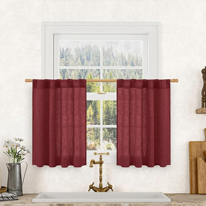 Burgundy Red Linen Curtains 30 Inch Length by LAMIT