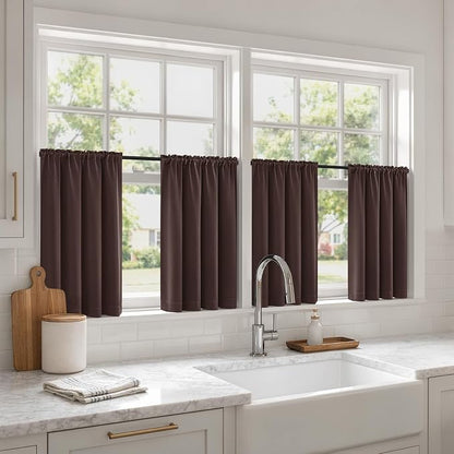 MIULEE Set of 4 Dark Brown 45 Inch Short Blackout Kitchen Window Curtains | by MIULEE
