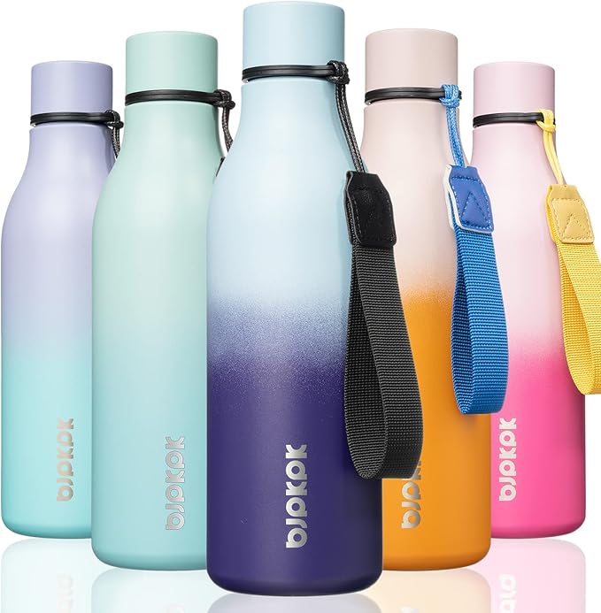BJPKPK Insulated Water Bottles, 18 oz Stainless Steel Metal Water Bottle with Strap, BPA Free Leak Proof Thermos, Mugs, Flasks, Reusable Water Bottle for Sports & Travel, Ocean Dream
