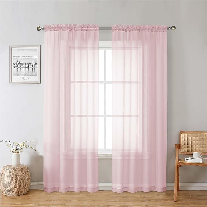 Blush Pink Sheer Curtains 78 Inches Long 2 Panels, Modern Airy Voile Solid by Lecloud