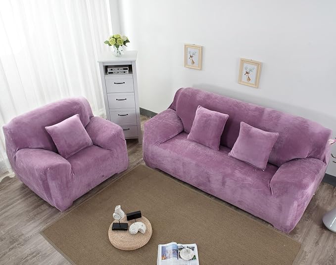 vctops 1-Piece Velvet Plush Stretch Loveseat Sofa Slipcover - Image 3