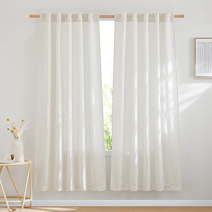 NICETOWN Natural Linen Curtains 72 inches Length, Rod Pocket & Back Tab Privacy by NICETOWN