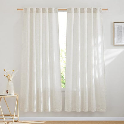 NICETOWN Natural Linen Curtains 72 inches Length, Rod Pocket & Back Tab Privacy by NICETOWN
