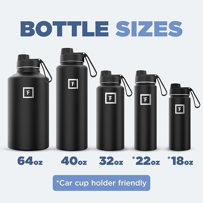 IRON °FLASK Camping & Hiking Hydration Flask with 3 Lids - Stainless Steel, Double Walled & Vacuum Insulated Water Bottle - Leak Proof & BPA Free (Aurora, Spout - 32 oz)