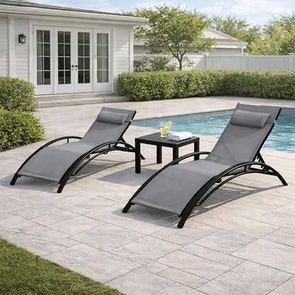 EROMMY Outdoor Chaise Lounge Set of 3, Reclining Patio Chairs by EROMMY