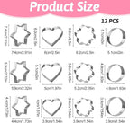 12 Pcs Cookie Cutters Biscuit Cutter Fruit Cutter Shapes Stainless Steel Fondant Cake Mold Heart Flower Star Round Shapes Metal Cutters for Baking